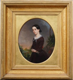 Signed 1843 Antique American Young Woman Portrait Finely Framed Original Oil Painting