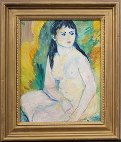 Antique French Impressionist Nude Woman Bather Signed Framed Oil Painting