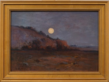 Antique Signed European Moonlit Landscape Framed 19th Century Oil Painting