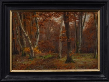 Antique American Hudson River School Fall Landscape Framed Original Oil Painting
