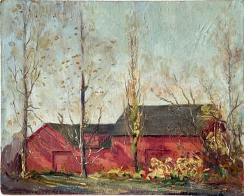 Early Antique American Impressionist Rural Landscape Original Oil Painting