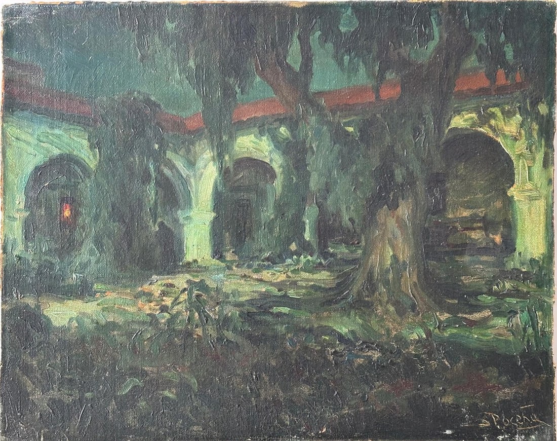 California Western Antique American Signed Moonlit Nocturnal Landscape Original Oil Painting (1 of 6)