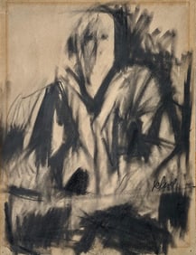 Signed Early American Modernist Abstract Figurative Portrait Original Charcoal Drawing