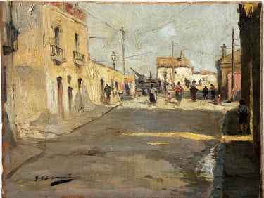 Important European Impressionist Finely Executed Street Scene Signed Oil Painting