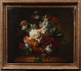 Antique Large Incredible Realist Framed Flower Still Life 19th Century Oil Painting