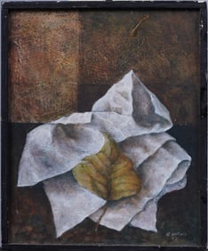 Vintage Surreal Modernist Abstract Still Life Framed American Original Oil Painting