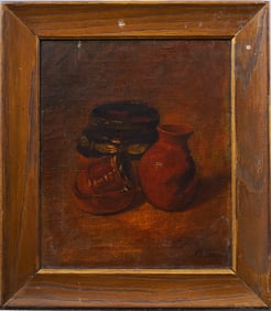 Signed Antique American School Framed Taos Western New Mexican Still Life Oil Painting