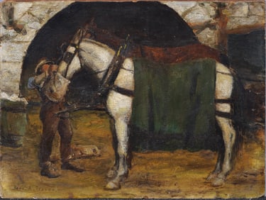 George A. Traver (1864 - 1928) Signed American Antique Impressionist Horse Portrait Oil Painting