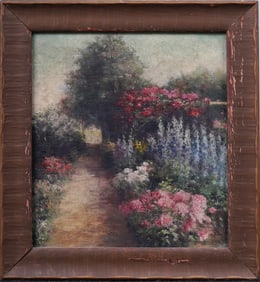 Antique American Impressionist 19th Century Wild Flower Landcape Original Oil Painting Signed Briggs
