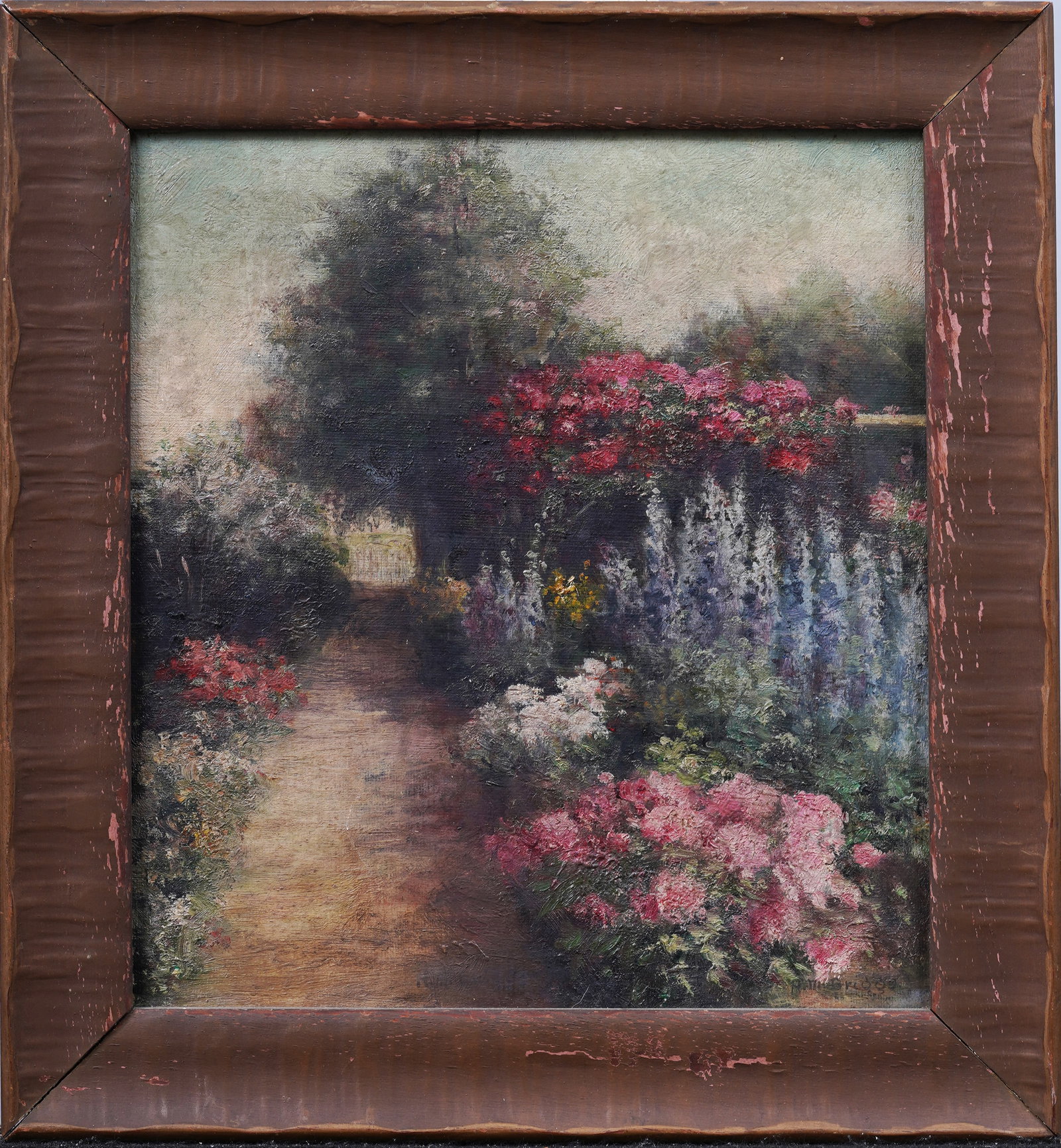 Antique American Impressionist 19th Century Wild Flower Landcape Original Oil Painting Signed Briggs: Antique American oil painting. Oil on canvas. Signed. Framed. Measuring 12 by 11 inches overall and 9 by 10 painting alone. Please see all images for condition. Size is measured and written on the bac