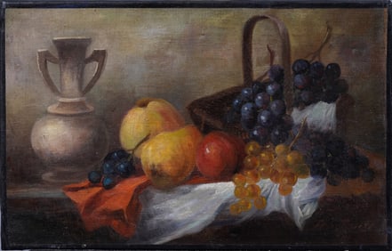 Antique American School 19th Century Fruit Still Life Original Oil Painting