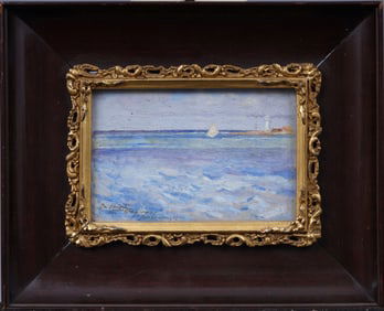 Nassau Bahamas Important Antique American Impressionist Framed Beach Scene Original Oil Painting