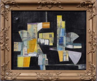 Finely Painted Antique American Abstract Expressionist Gold Framed Modern Oil Painting