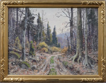 Frank Barney (1862-1954) Large Antique American Impressionist Landscape Framed Oil Painting