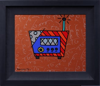 Romero Britto (Born 1963) Vintage American Pop Art Modernist Original Acrylic Painting "The Radio"