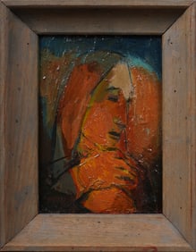 Antique American School Modernist Abstract Portrait Thick Impasto Framed Original Oil Painting