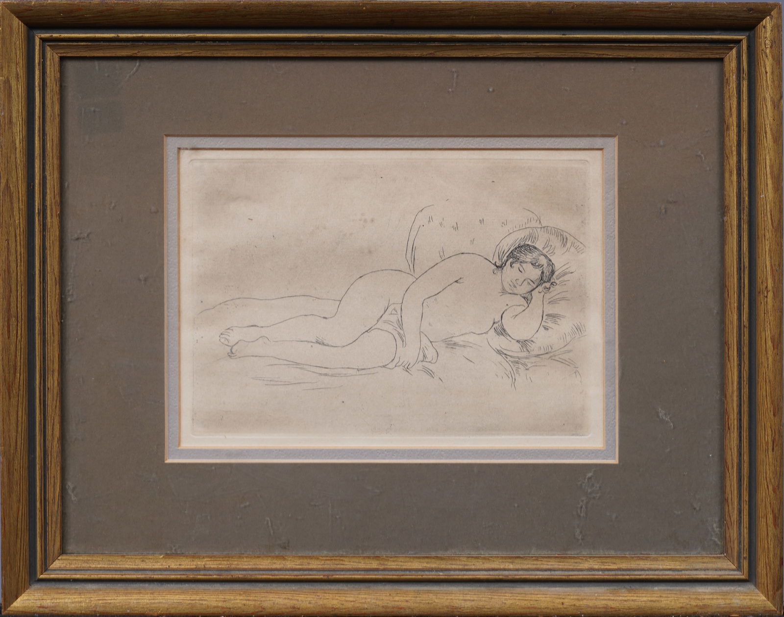 Pierre Auguste Renoir (1841 - 1919) Antique French Impressionist Etching Nude Woman Portrait: Antique French impressionist nude portrait etching by Pierre Auguste Renoir (1841 - 1919). Framed. Measuring 12 by 15 inches overall and 5 by 7.75 print alone. Please see all images for condition. Siz