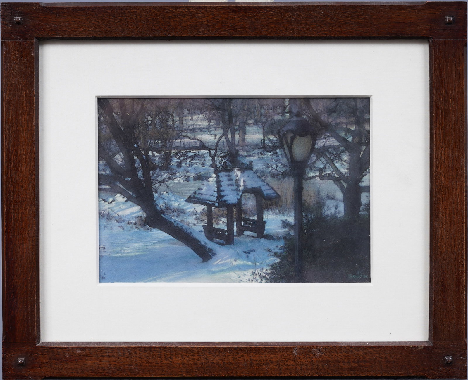 Incredible Super Realist Vintage Winter Park View Framed Watercolor Painting (1 of 6)