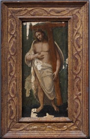 Antique Religious European Old Master Jesus Portrait Framed Oil Painting