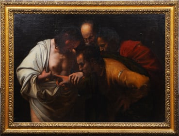 Antique Old Master Italian Monumental Framed Oil Painting "The Incredulity of Saint Thomas"