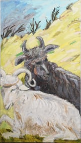 Nancy Mitchnick (Born 1947) Monumental Vintage American Modernist Animal Portrait Oil Painting