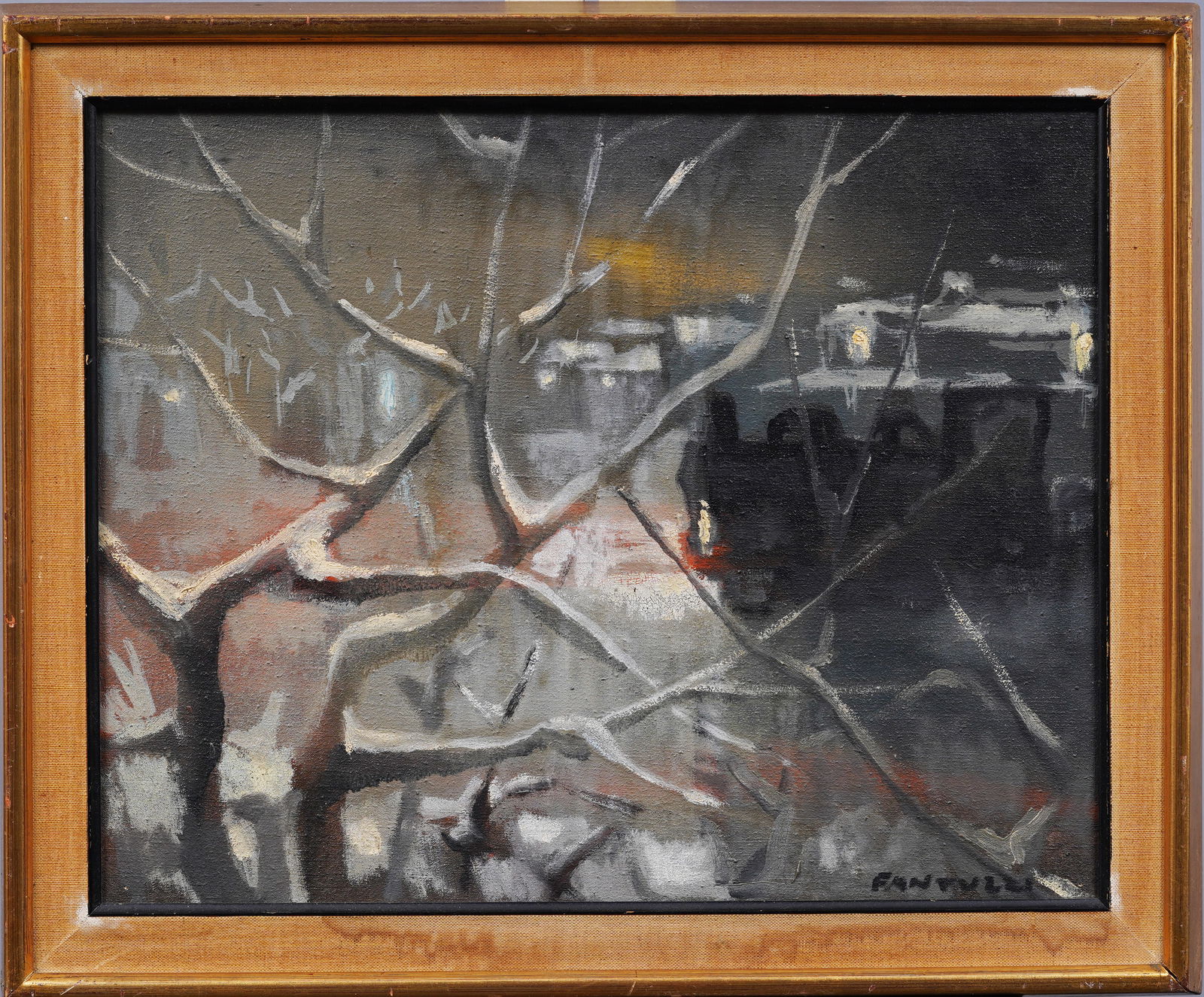 Elaino Fantuzzi (1909 - 1987) Vintage Italian Modernist Abstracted Winter Landscape Oil Painting (1 of 6)