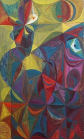 Roy Curtis, Jr. Craven (b.1924) Vintage Mid Century Abstract Cubist Florida Artist Oil Painting
