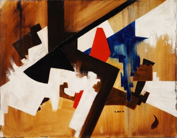 Signed Mid Century Modern Abstract Cubist Original Oil Painting