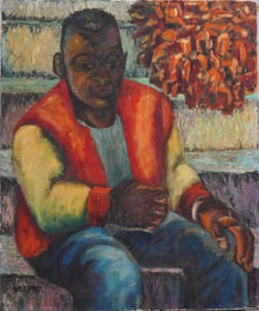 Velpha Deacon ( 1909- 1999) Antique American Harlem Renaissance Signed Dice Game Oil Paintoing
