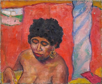 Antique American Modernist Early Nude Black Woman Portrait Oil Painting