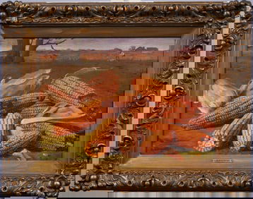 Alfred E A Montgomery (1857 - 1922) Antique American Regionalist Corn Still Life Large Oil Painting