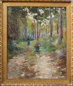 Caleb Arnold Slade (1882 - 1961) Antique American Impressionist Forest Interior Landscape Painting