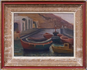Dimos Braesas (1882 - 1964) Antique Greek Modernist Coastal Seascape Framed Oil Painting