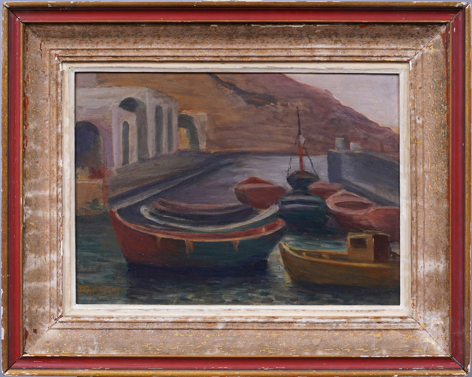 Dimos Braesas (1882 - 1964) Antique Greek Modernist Coastal Seascape Framed Oil Painting (1 of 7)