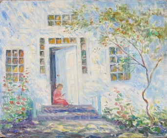 Louise Mary Wahl Kamp (1867 - 1959) Antique American Impressionist Flower Landscape Oil Painting
