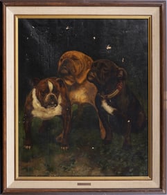 Frederik Lintz (1824-1909) Antique European Realist 19th C Bulldog Portrait Framed Oil Painting