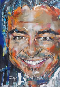 David Banegas Vintage American Modernist Large Abstract Male Portrait Signed Painting
