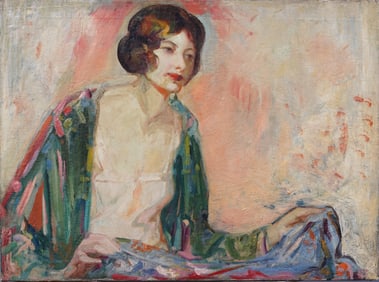 Antique American Impressionist Elegant Woman Portrait Original Oil Painting on Canvas