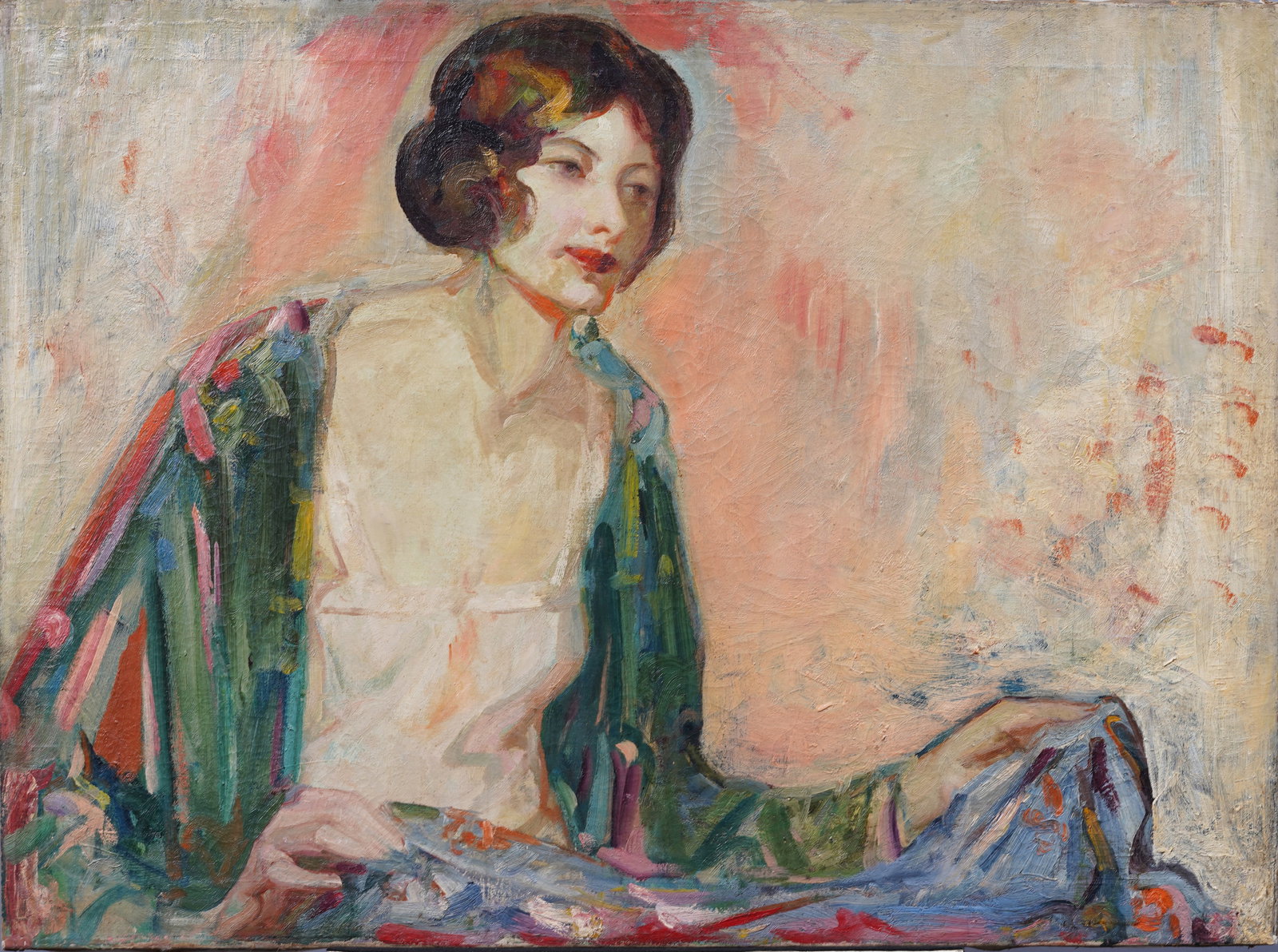 Antique American Impressionist Elegant Woman Portrait Original Oil Painting on Canvas (1 of 9)