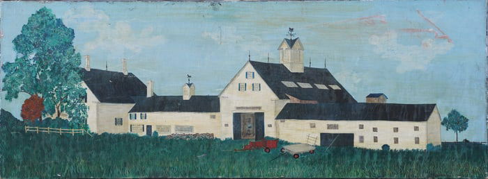 Large Signed American Folk Art Country Estate Oil Painting