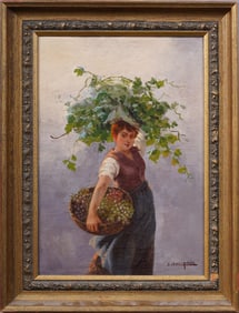 John Califano (1862-1946) Antique American Impressionist Italian Woman Portrait Oil Painting