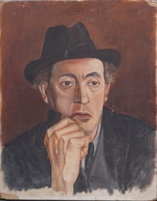 Antique American WPA Social Realist Male Modernist Portrait Original Oil Painting