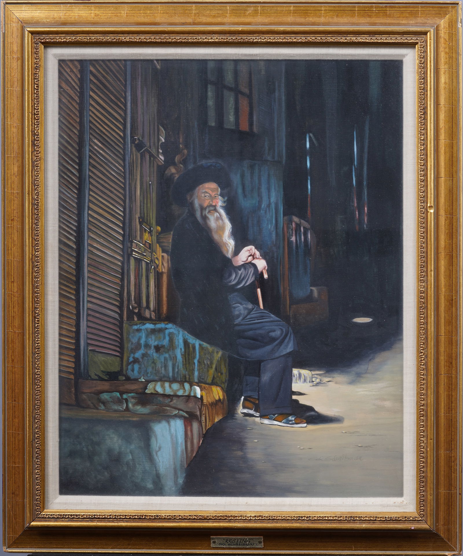 Vintage Jewish Realist Signed Rabbi Portrait Framed Oil Painting (1 of 5)