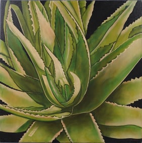 Monumental Vintage American Modernist Aloe Vera Still Life Oil Painting