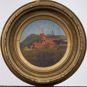 Antique American Hudson River School Adirondack View Original Framed Landscape Oil Painting