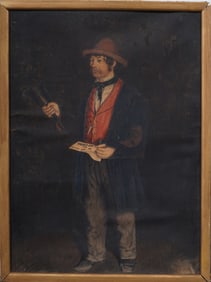 Important Antique American Historical Portrait of an Auctioneer Framed Painting