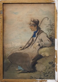 Early Antique American Important Sheppard Portrait Framed Landscape Painting