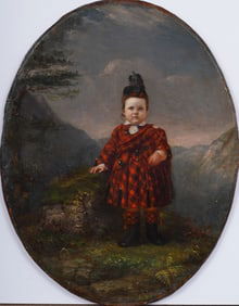 Antique Scottish Young Child Portrait Original Landscape Oil Painting