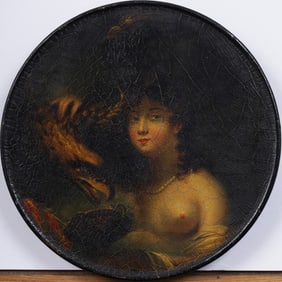 Antique Old Master Nude Woman and Eagle Portrait Oil Painting