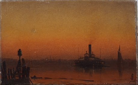 James Fairman (1826 - 1904) Antique American Hudson River School Sunset Seascape Oil Painting